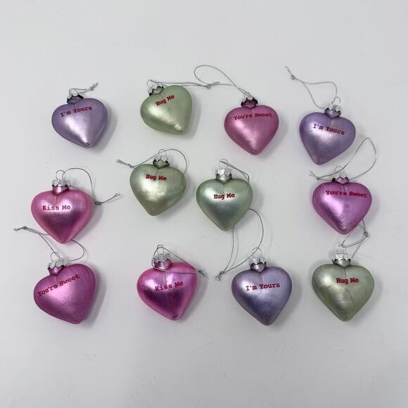 Lillian Vernon Pastel Candy Conversation Hearts Blown Glass Valentines Ornaments - Picture 8 of 12